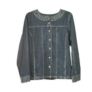 Quacker factory Woman's Denim Jacket Size M Rhinestone Buttons Bedazzled Pockets
